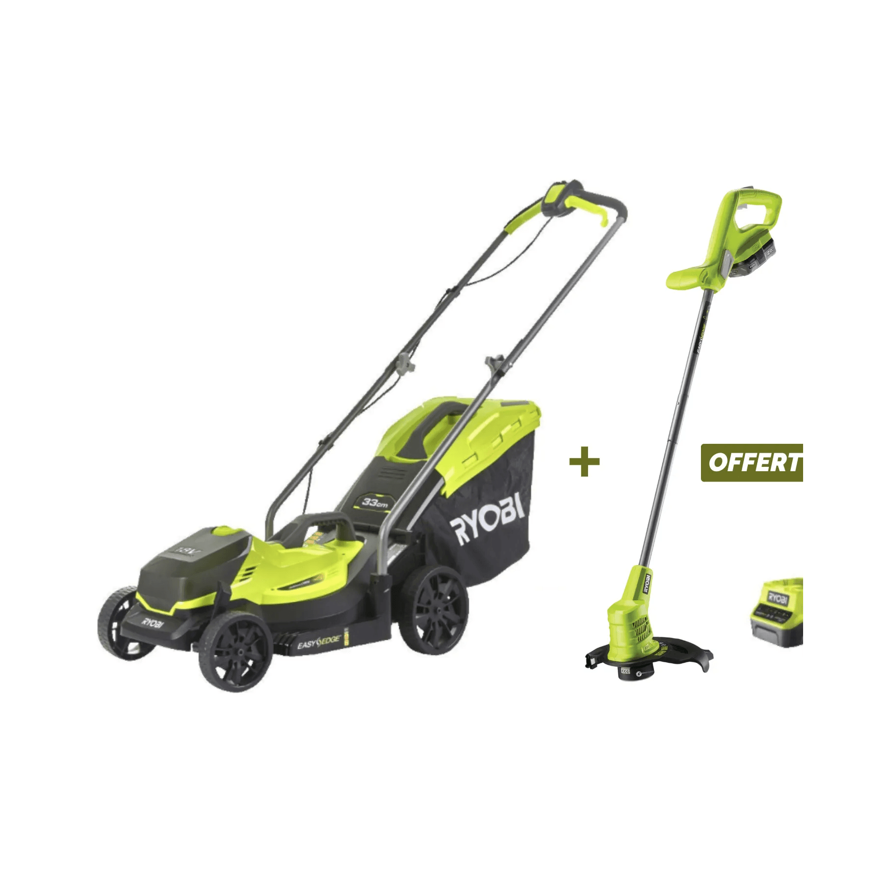 Kit tondeuse sur batterie 18V + coupe bordure - Ryobi